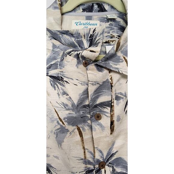Caribbean Hawaiian Shirt Multicolor Cream/Blue Palm Trees Button Down 2XB NWT - Picture 8 of 11